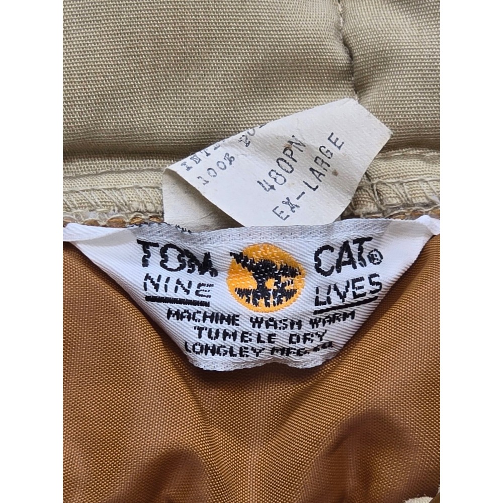 Vintage Tom Cat Nine Lives Puffer Vest Tan Quilted Snap Front Gorpcore XL Mens - Picture 4 of 7
